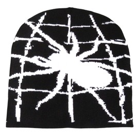 2THESTARS Beanies Y2K, Graphic Beanie Y2K, Crochet Spider Design, Knitted for Warmth, Comfort and Soft Feel (Black)
