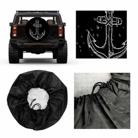 MIYASANG Anchor Pattern Spare Tire Cover Ocean Nautical Ship Anchors Retro Black Weatherproof Universal Wheel Protectors Camper Tire Covers for Trailer Rv Travel(17 inch)