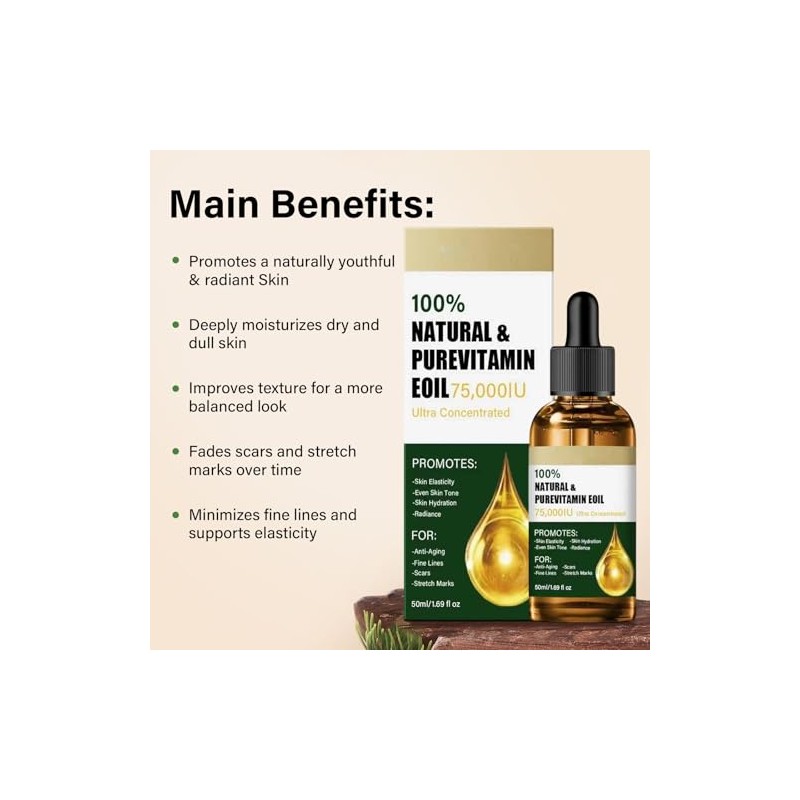 FEXMS-Aceite de Vitamina E para la Cara, Puro 75,000 UI,