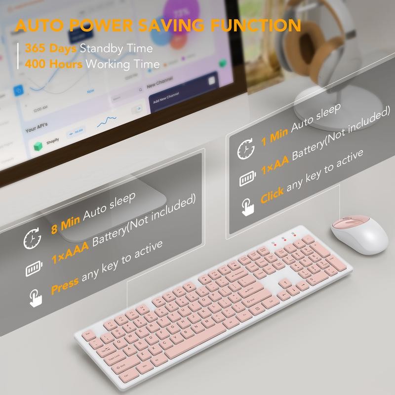 SABLUTE Wireless Keyboard and Mouse, Full-Size Wireless Mouse and Keyboard