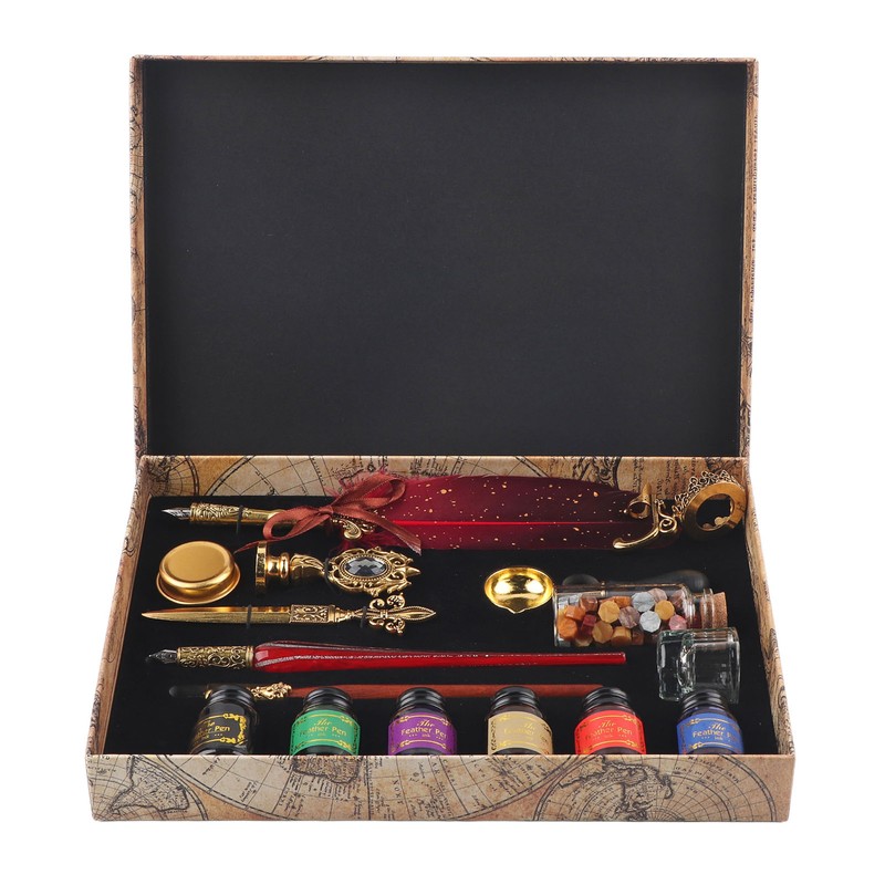 Feather Pen Set European Style British Retro Lacquer Stamp Dipped