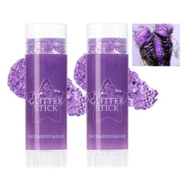 2 Pcs Body Glitter Stick, Face Glitters Gel Chunky Sequins, Glitter Makeup for Body, Eyes, Lips, Hair, Nails, Long-Wear Waterproof, Mermaid Shimmer Festival Rave Party Accessories for Women-06 Purple