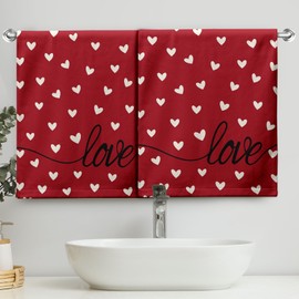 Cneztholim Valentines Day Love Kitchen Towels Red Heart Bathroom Hand Towel Soft Absorbent Dish Towels Anniversary Wedding Decoration Tea Towel Set of 2 for Home Decorations 14.4x28.3 Inch