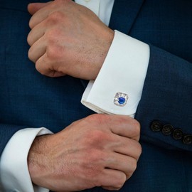 ZEEY Sparkling Faceted Blue Crystal Cufflinks for Men Women Gemstone Mens Cuff Links Jewelry Gift Set for Business Wedding Party Office Daily Tuxedo Dress Shirt Accessories