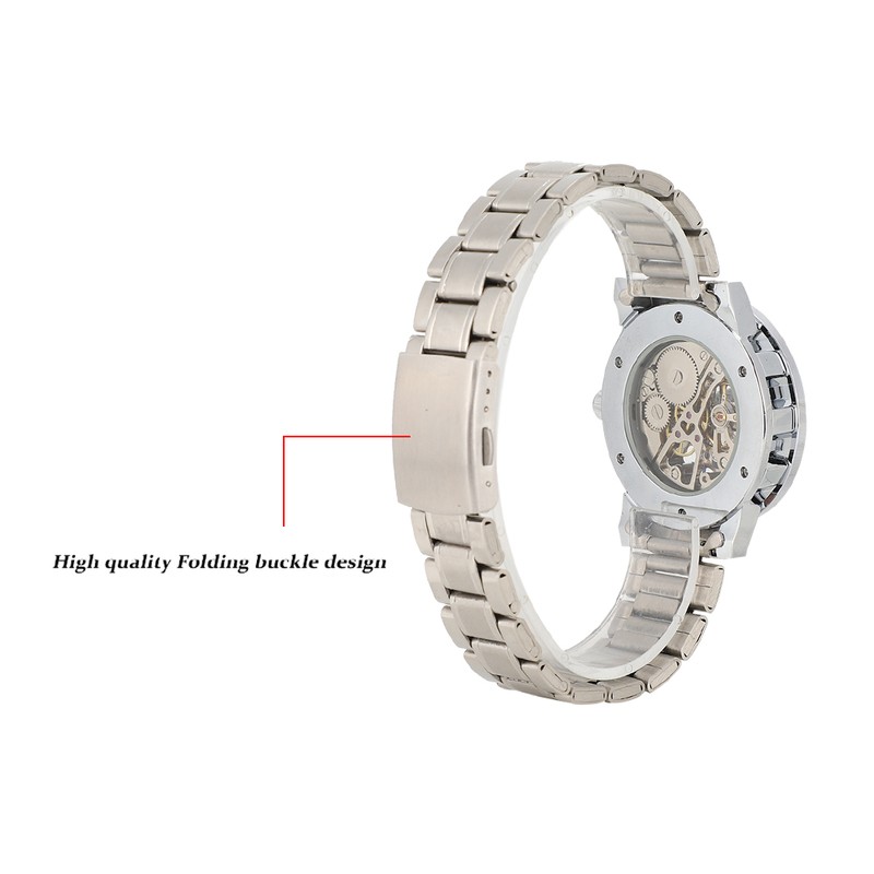 Fashion Waterproof Men Round Dial Hollow Automatic Wristwatch Mechanical Watch(Blue