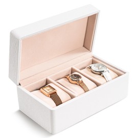 ProCase Watch Travel Case for Men Women, 3-Slot PU Leather Travel Watch Box, Shockproof Watch Carrying Case for Travel, Watch Gifts Box With Pillow for Birthdays Anniversary Christmas -3 Slot, White