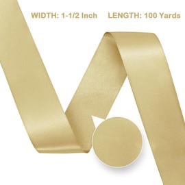 Loomjoyz Double Face Gold Satin Ribbon 1-1/2 inch 100 Yard Satin Ribbon Craft Fabric Ribbon for Gift Wrapping Bouquet Wedding Party Decorations
