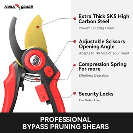FLORA GUARD Heavy Duty Bypass Secateurs, Garden Secateurs with Ergonomic Handle, Ideal Pruning Shears for Gardening, Shrubs & Branch Cutting
