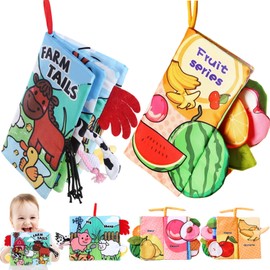 chochumy Baby Books 6 to 12 Months Infant Cloth Toy, Tummy Time Toys for Infants 3-6 Month, Newborn Girl Boys Gifts Crinkle Squeaky Touch Feel Soft Sensory Book Stroller Developmental 0-6-9-12-18 2PCS