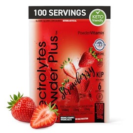 PowderVitamin- Electrolitos en Polvo Plus (100 Porciones) Polvo de Electrolito de Fresa Cero Calorías Ceto,0 Azúcar, Sin Maltodextrina,1000mg de...   