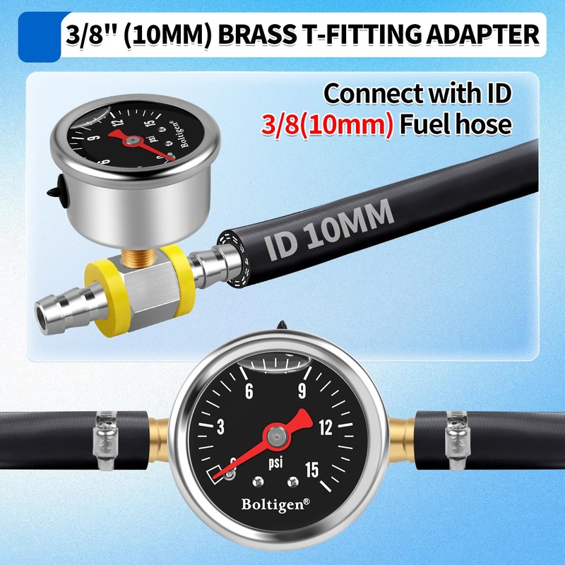 Boltigen Fuel Pressure Gauge, 1/8'' NPT Inline Fuel Pressure Guage