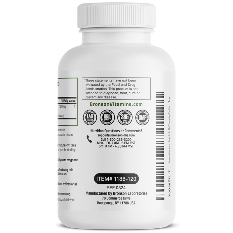 Bronson Maca Root Extra Lepidium Meyenii, Non-GMO, 120 Vegetarian Capsules