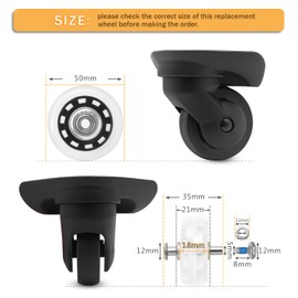 50mm x 18mm Luggage Replacement Wheels Set 4Pcs Rubber Swivel Caster Transparent Wheels with 4Pcs Wheels Cover Socks 30mm/35mm Axles and Repair Kit for Luggage Bags Trolley Case
