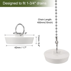 uxcell 2 Pcs Tub Stoppers, Rubber Bathtub Stoppers 1-3/4" Kitchen Sink Drain Stopper, Bathroom Drain Plug with Pull Ring and 15" Beaded Chain, White