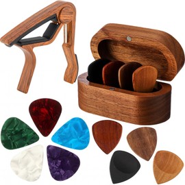 Lukmaa Guitar Capo and Pick Gift Set, Includes 1 Capo, 1 Pick Case, 4 Wooden and 5 Celluloid Picks, Mini Jewelry Box, Exquisite Guitar Accessories Gifts for Musicians