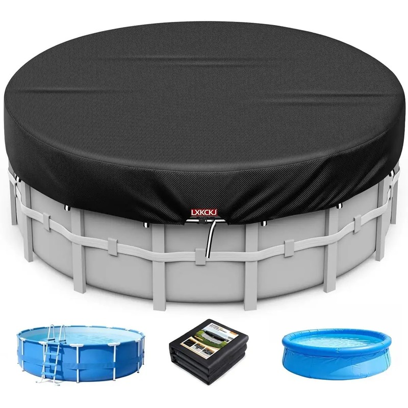 Round Above Ground Pool Cover, Heavy Duty Black All-Weather Protective