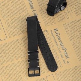 TStrap Nato Leather Watch Strap – One-Piece Crazy Horse Black Watch Band for Men Women – Bracelet de Montre Cuir pour Homme Replacement – 18mm 20mm 22mm 24mm