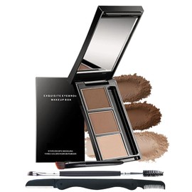Kit De Maquillaje En Polvo Para Cejas - Paleta De 3 Colores, Polvo Para Cejas De Larga Duración Y Resistente Al Agua, Relleno De Cejas Marrón Oscuro/Claro, Rellena Y Define Cejas Completas Pa