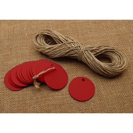 100 Pcs Round Blank Cardstock Hang Tag Wedding Party Favor Gift Tags with Free Natural Jute Twine - Colors Available