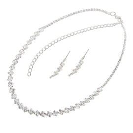 Rosemarie Collections Women's Square Pattern Crystal Rhinestone Strand Tennis Necklace Jewelry Gift Set, 14.5"+5" Extender