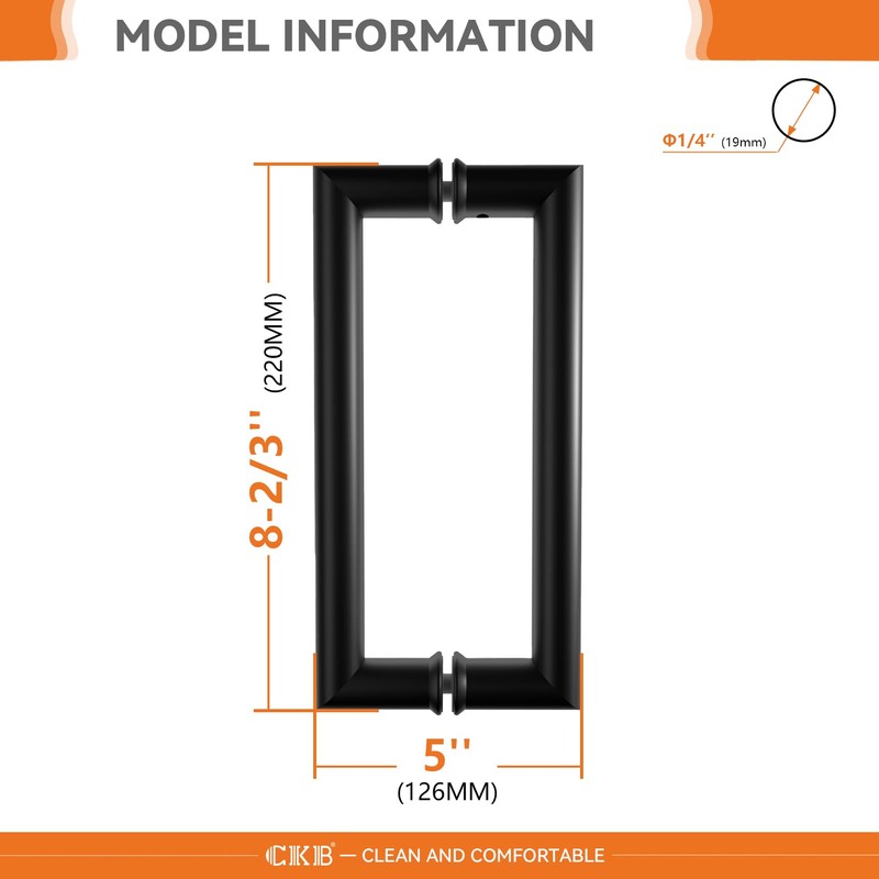 CKB 8" Shower Door Handle, Stainless Steel Shower Door Pull