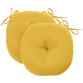 downluxe Bistro Chair Cushions for Patio Furniture, Water-Resistant Round Outdoor Chair Cushions Set of 2 with Non-Slip Ties, 15" x 15", Yellow