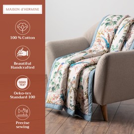 Maison d' Hermine Hokuzai Cotton Throw Blanket Bohemian Bedding Lightweight and Breathable for Couch Sofa Bed Travel (50"x60")