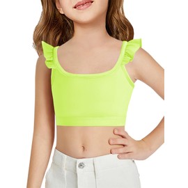 Haloumoning Girls Training Bra Kids Cute Ruffle Sports Bra Workout Yoga Bra Comfort Dance Crop Top Fluorescent Green