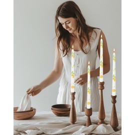 Ivory Taper Candle 10 Inch Candlesticks Unscented Dripless Yellow Lemon Tapered Candle Set for Lemon Decor Wedding Party Dinner Candles, 4 Pack