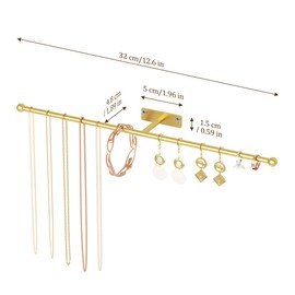 Wall Hanging Jewelry Organizer: 12.6'' Necklace Holder for Earring, Bracelet, Rings, Hairband, Glasses, Gold 2-Pack, Screws Included