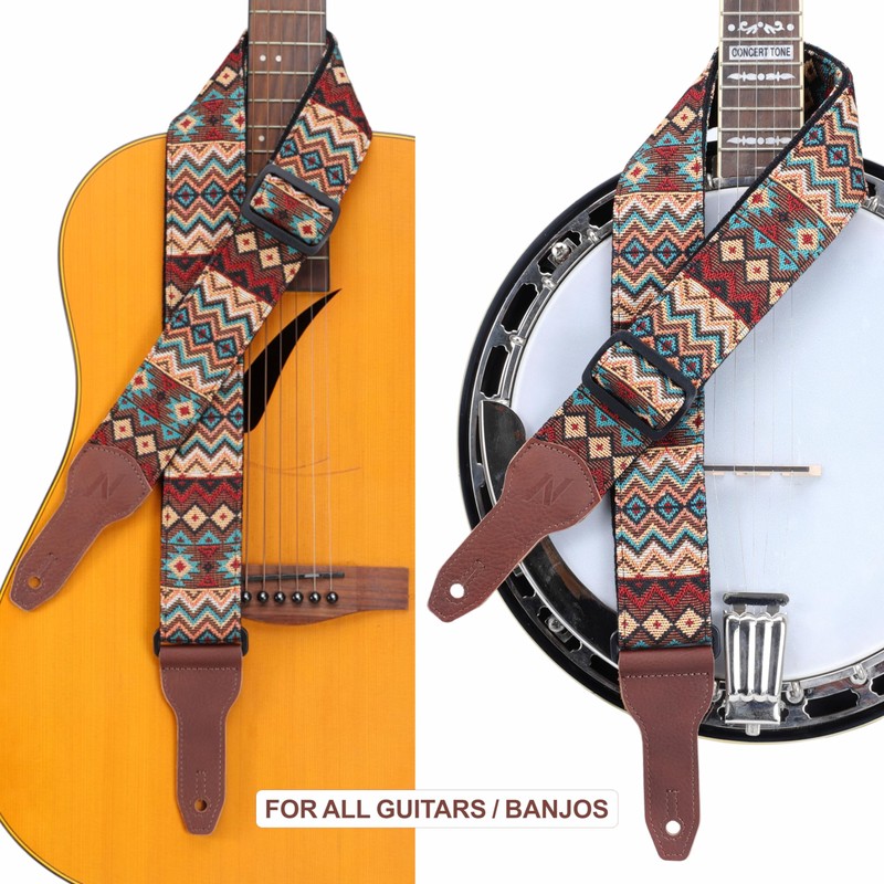 Nefelibata Banjo Strap, 2"Wide Full Grain Cowhide Guitar Strap Adjustable