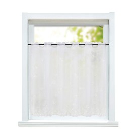 ESLIR Net Curtain, Country House Bistro Curtain, Kitchen Curtains, Transparent Curtains with Embroidery, Short Curtain, Embroidered, Voile, Flowers, White, H x W 75 x 120 cm, Pack of 1