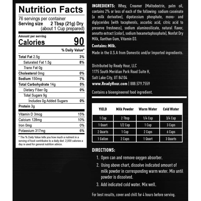 Ready Hour Powdered Whey Milk 25-year Shelf Life Emergency 76