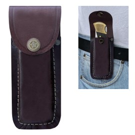 LEATHUX Leather Knife Sheath for Belt, Handmade 5.5” Folding Knife Holster, Compatible with Buck 110 & 112, Pocket Knife Holder, Brown