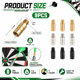 QIHAWN 9Pcs 2g Brass Dart Weight Adders, 2BA Thread for Dart Players