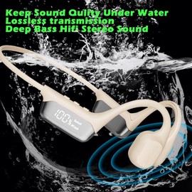 IHAO Swimming Headphones True Bone Conduction Open Ear Headset MP3 Player Built-in 32G Memory IP68 Underwater Waterproof Stereo Bluetooth Earphone for Driving Bicycling Running Skiing-S10 White