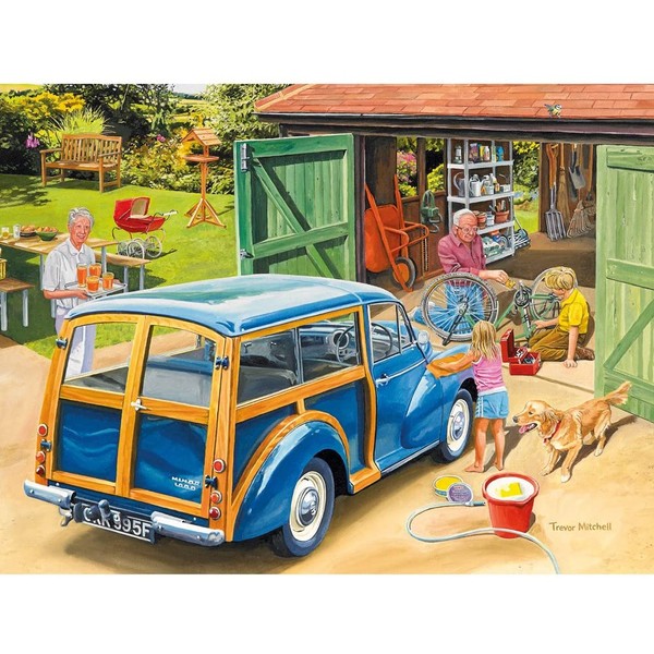 Bits and Pieces - 300 Large Piece Jigsaw Puzzle for Adults - Washing Grandpa's Car - 300 pc Summer Scene Jigsaw by Artist Trevor Mitchell