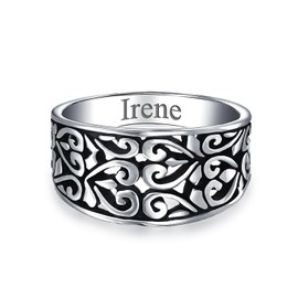 Bail Vine Scroll Oxidized .925 Sterling Silver Open Swirl Leaf Heart Wide Band Ring for Women Teens 8 MM