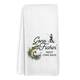 KFXHANGD Fisherman Gifts Kitchen Towels, Funny Fishing Dish Towels, Gone Fishin Decorative Hand Tea Towel for Bathroom Kitchen, Fishing Gifts for Fisherman, 16x24 Inches