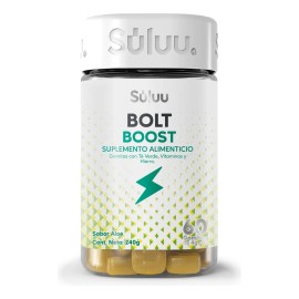 Gomitas Energéticas Súluu Bolt Boost Aumento del Rendimiento Físico y Energía Duradera, Cafeína Natural, Taurina, Vitaminas B3 B5 B6 B12 y C, Hierro e Inositol, 60 Gomitas, Sabor Aloe, Sin Gluten