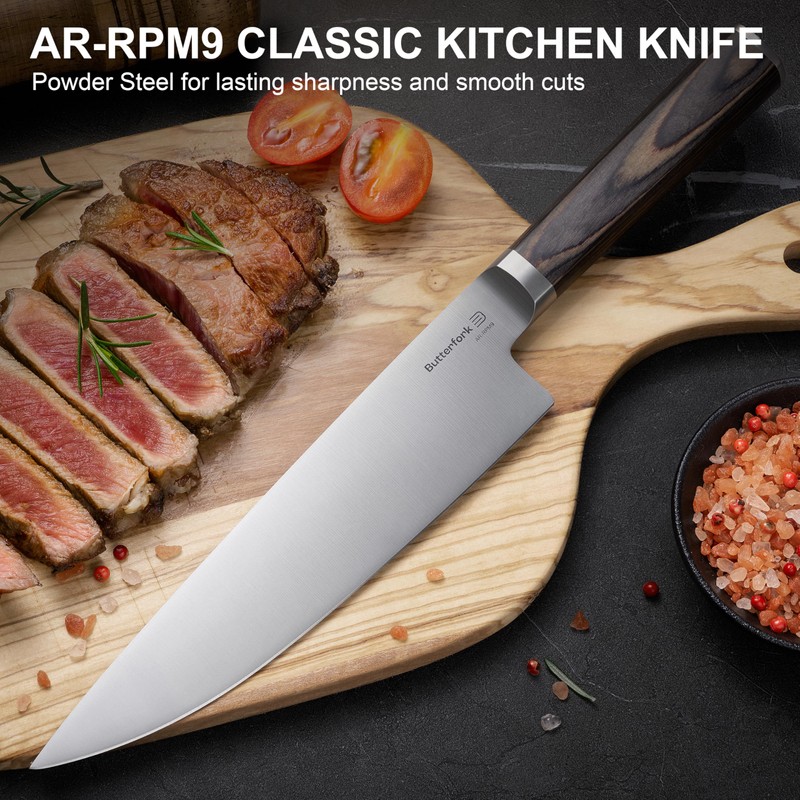 Butterfork 8 Inch Chef Knife, AR-RPM9 Steel, Pakkawood Handle Utility