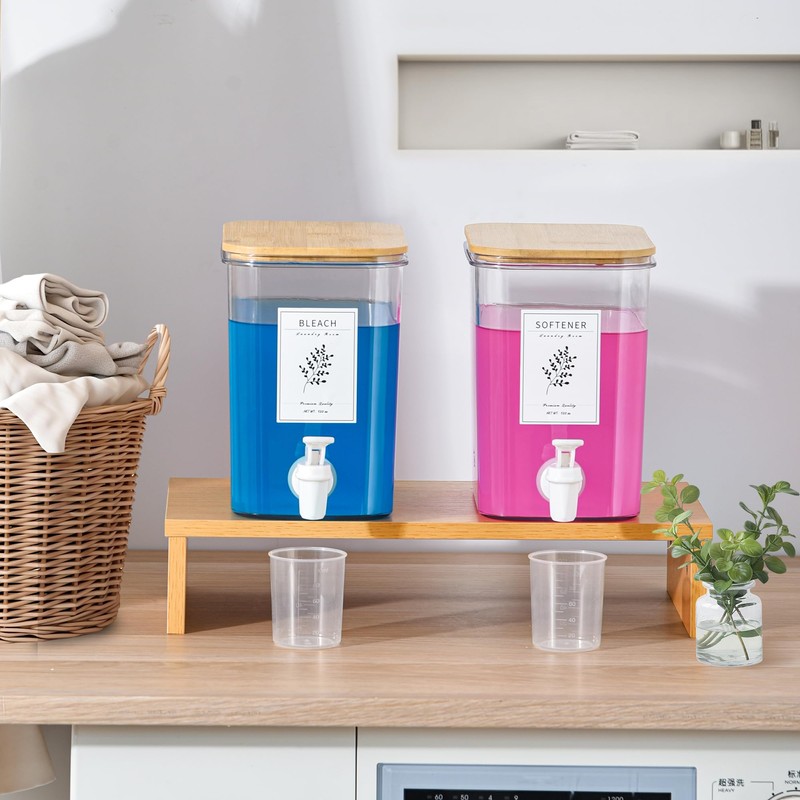 RoleDes Liquid Laundry Detergent Dispenser Set with Shelf and Bamboo