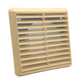 Kair Beige Louvred Wall Vent Grille 155mm External Dimension with Flyscreen and Round 100mm - 4 inch Rear Spigot