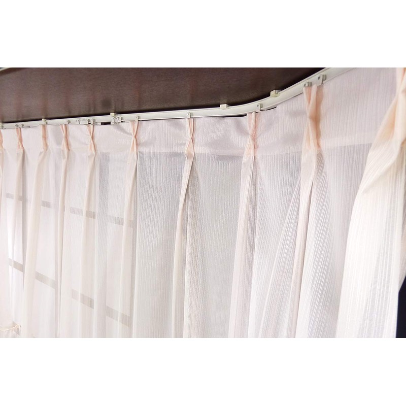 Straight lace curtain for bay window pinstripe pastel orange width