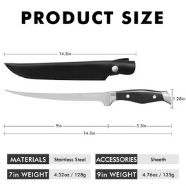 TRUSCEND Boning Knife with Protective Sheath, Razor Sharp Stainless Steel Chef Knives for Boning Filleting Trimming Skinning, Kitchen Cutlery with Ergonomic Anti-slip Handle