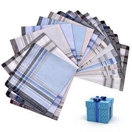 Pack of 18 Men's Handkerchiefs, 100% Cotton Men's Handkerchiefs, Men's Fabric Handkerchiefs, Traditional Men's Handkerchiefs, Large Pocket Squares Handkerchief with Checked Pattern, multicoloured