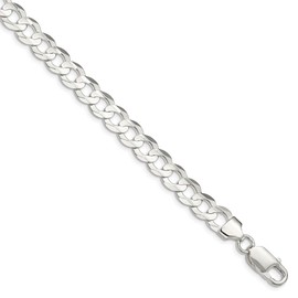 The Black Bow 8mm Sterling Silver Solid Concave Beveled Curb Chain Bracelet, 8 Inch
