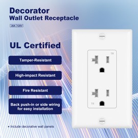 Micmi 20A Decorator Receptacle Outlet, Tamper Resistant, Decorative Electrical Receptacle Outlet, 20Amp 125 Volt, Grounding with Wall Plate UL Listed (10Pack, Snow White)