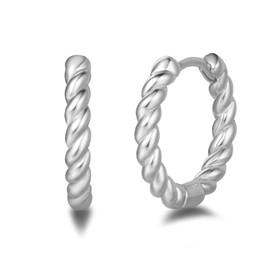 Women's Hoop Earrings Twist Small Earrings Made of 925 Sterling Silver Basic Minimalist Fashion Jewellery for Women Girls - Diameter: 18 mm, Metal