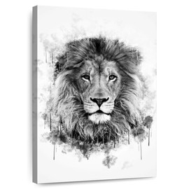ElephantStock - Lion Head Black And White Wall Art - Vertical Canvas Wall Art - Living Room Wall Decor - Watercolor Lion Canvas Art - Black And Gray Decor by Cornel Vlad - 16" x 24"
